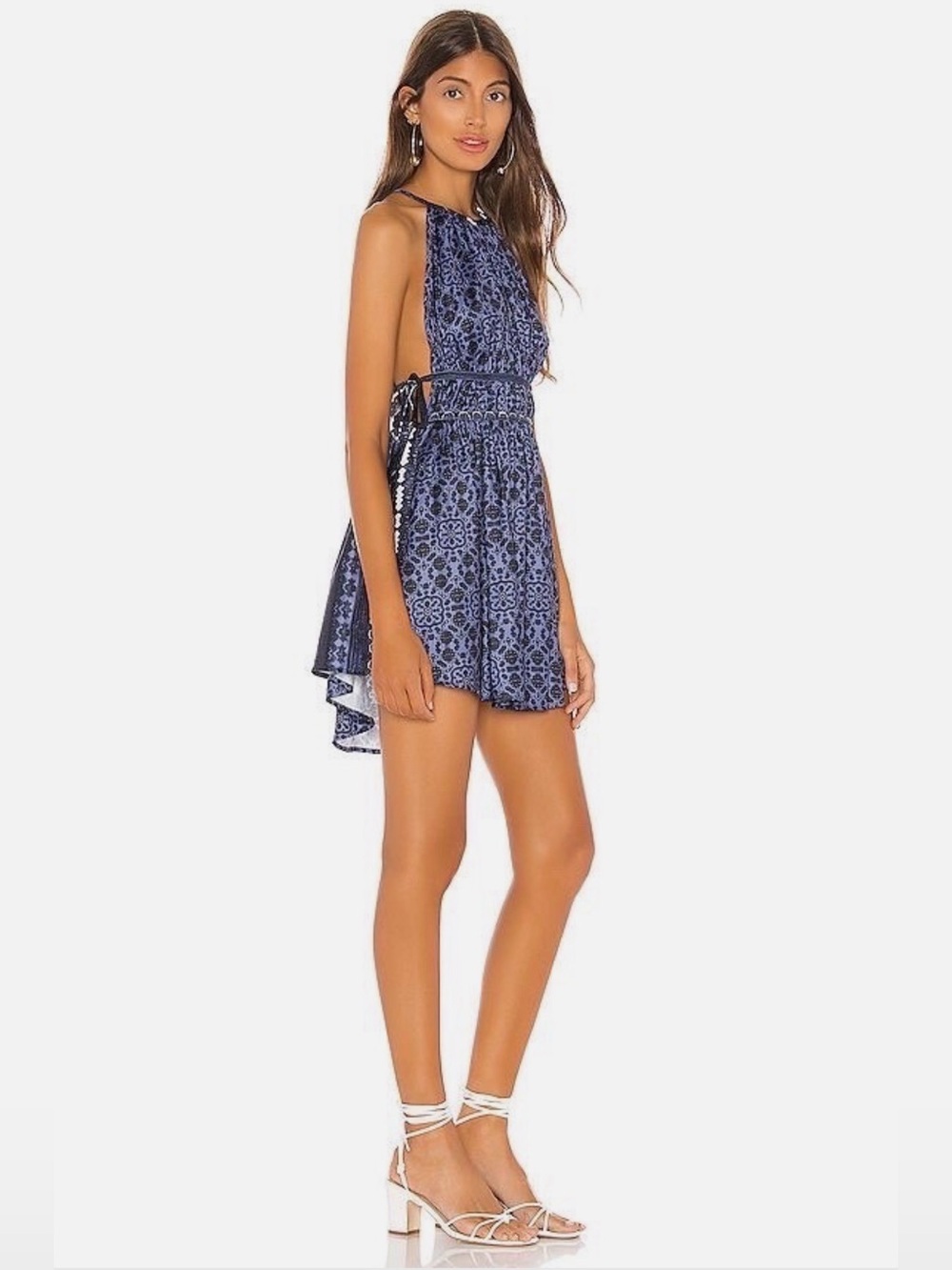 Free People Mid Summers Day Tunic Dress Side Tie Bluebell Blue Combo - Large